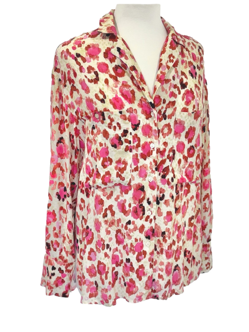 MNG pink abstract leopard print shirt